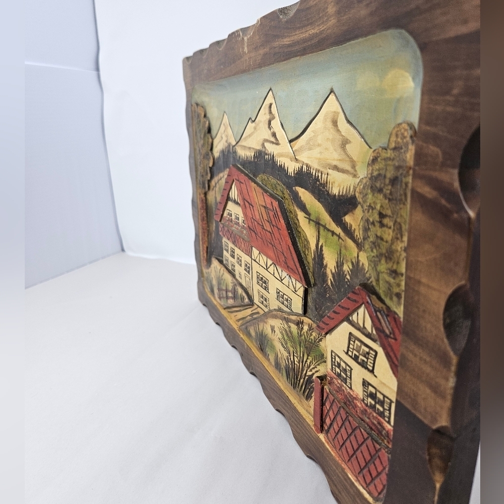 Hand Carved 3-D Wood Village Country Side Farm Life Hand Painted Picture - Picture 4 of 10